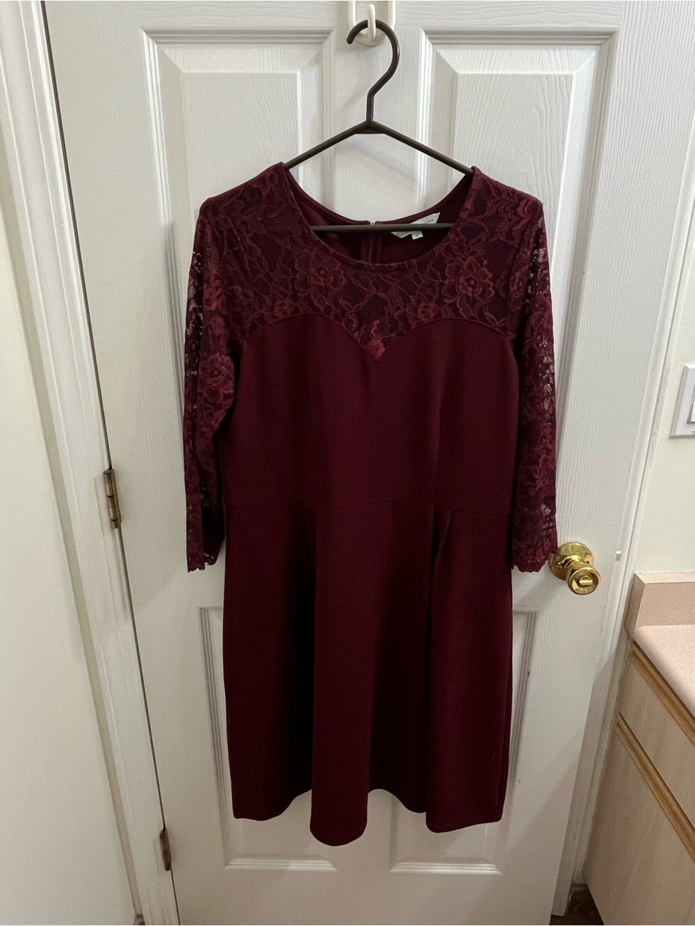 cleo Burgundy Lace Yoke Fit-and-Flare Midi Dress